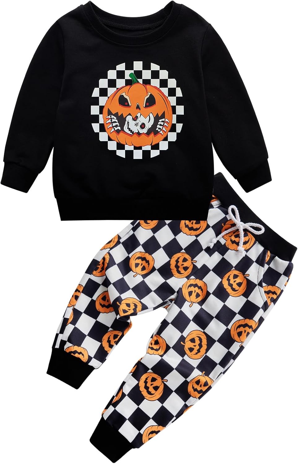 Halloween Toddler Boy Plaid Sweatshirt Pants Set