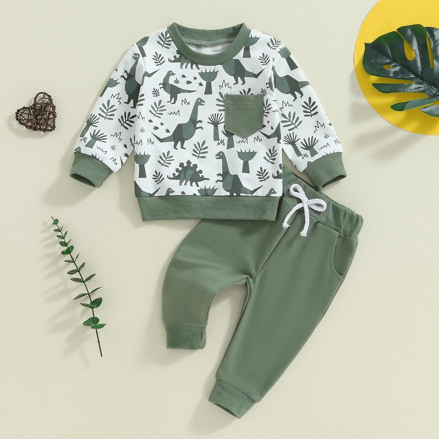 Toddler Boy Dinosaur Printed Fall Outfit Set