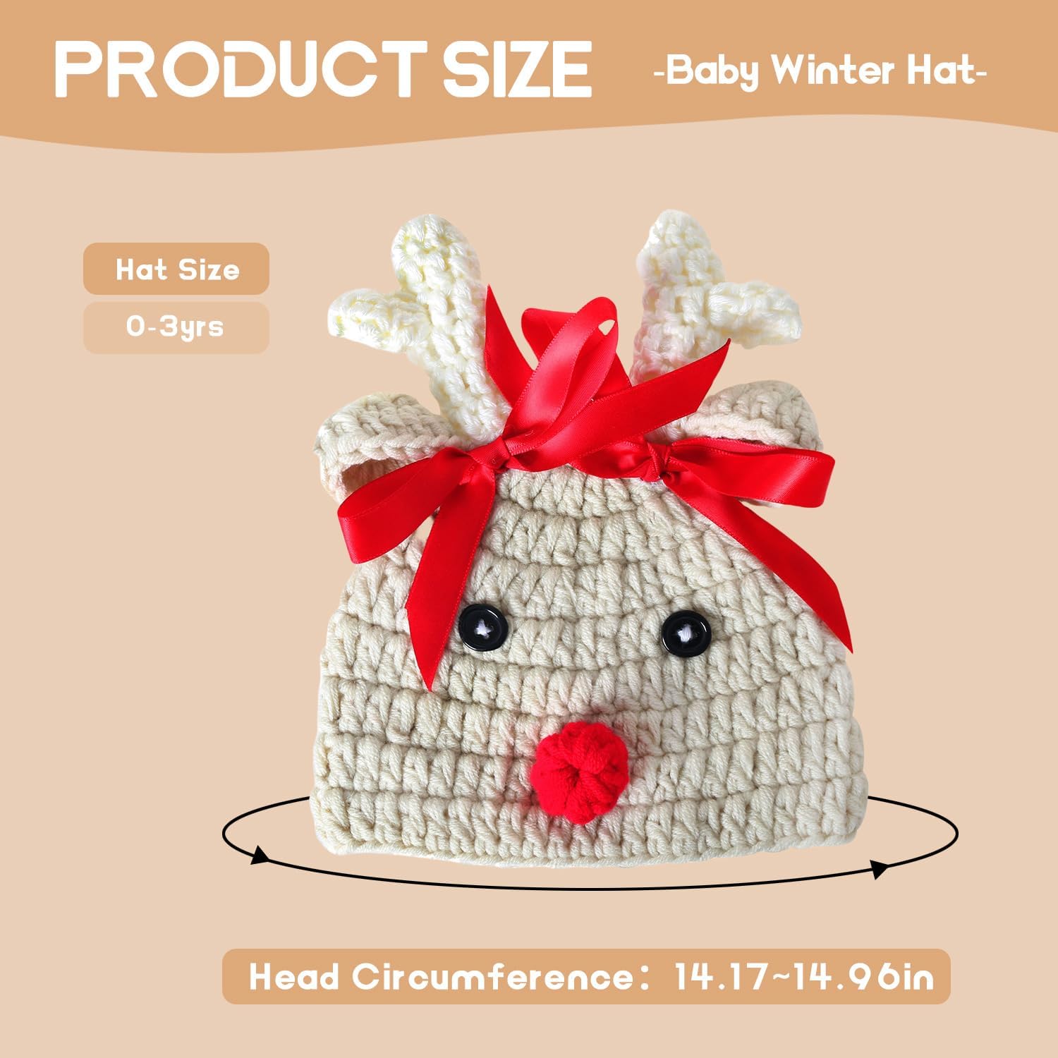 Ypser Knitted Baby Beanie - Deer Hat with Bow