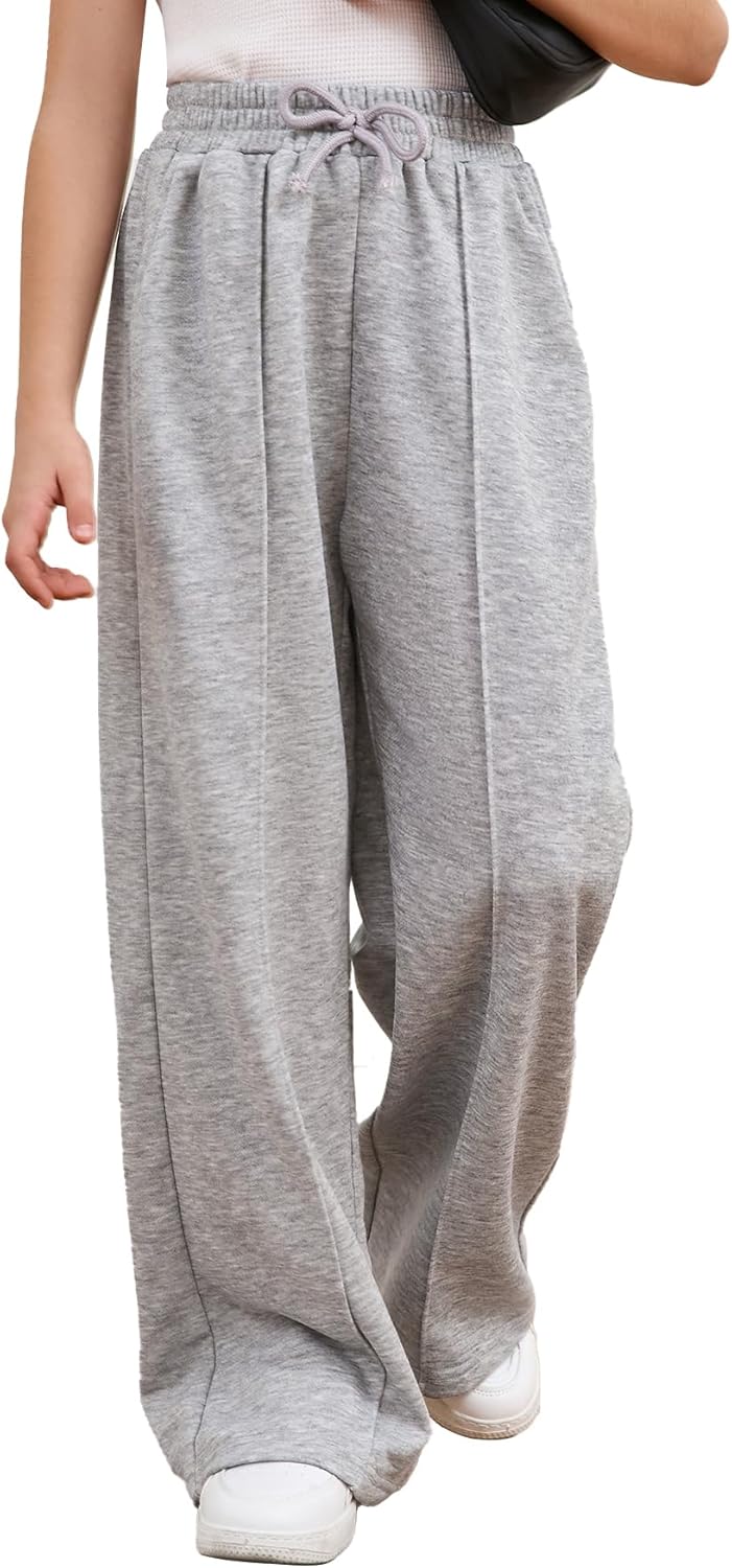 COZYASE Girls Wide Leg Sweatpants Elastic Waist Drawstring Pants