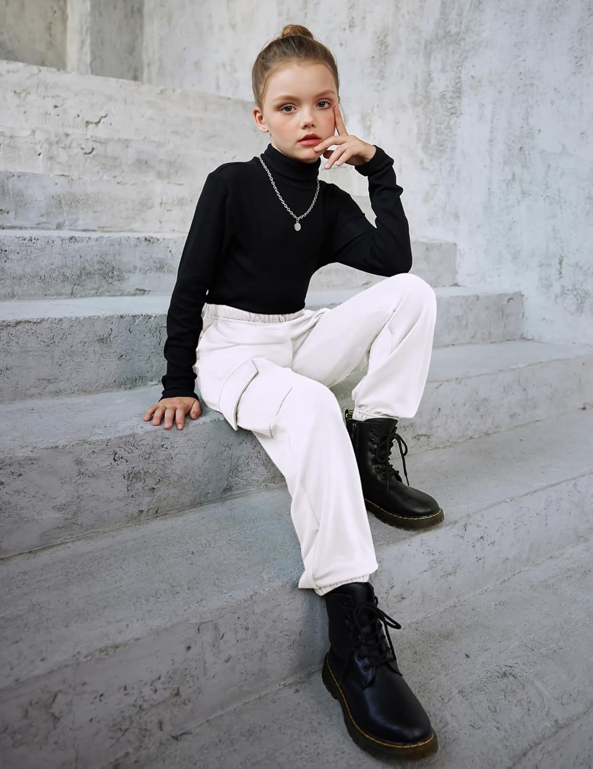 Arshiner Girls Slim-fit Joggers with Pocket for Kids