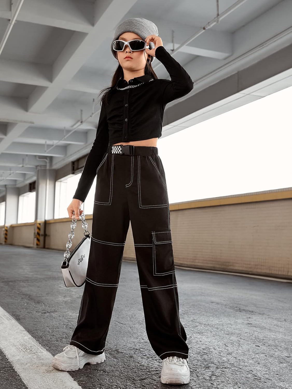 Sturdy High Waist Cargo Pants for Girls