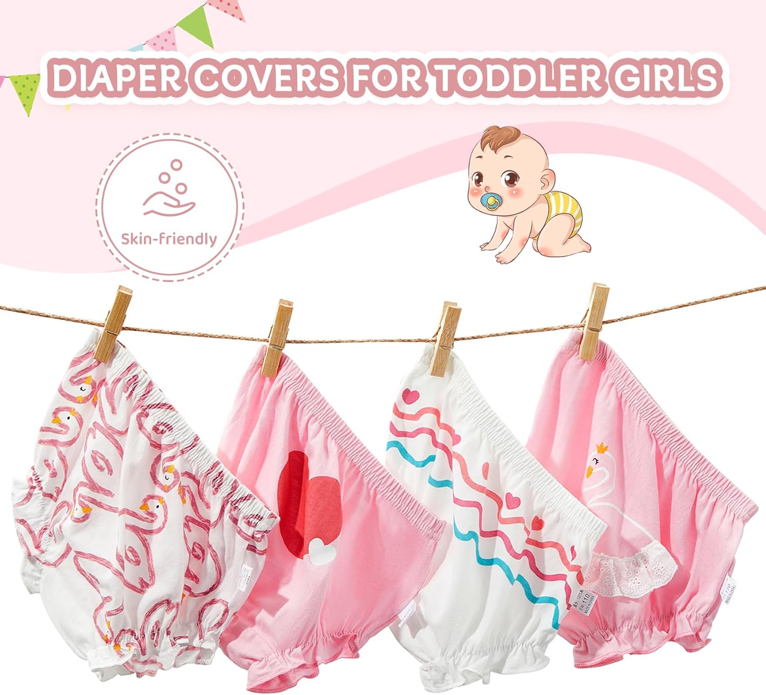 4Pcs Ruffle Cute Cotton Baby Diaper Travel Bloomers