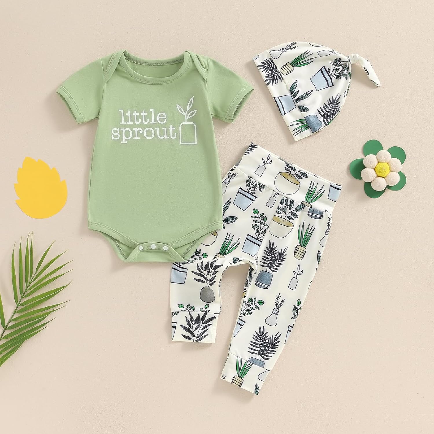 Little Sprout Short Sleeve Romper Pants Set for Newborn Boys