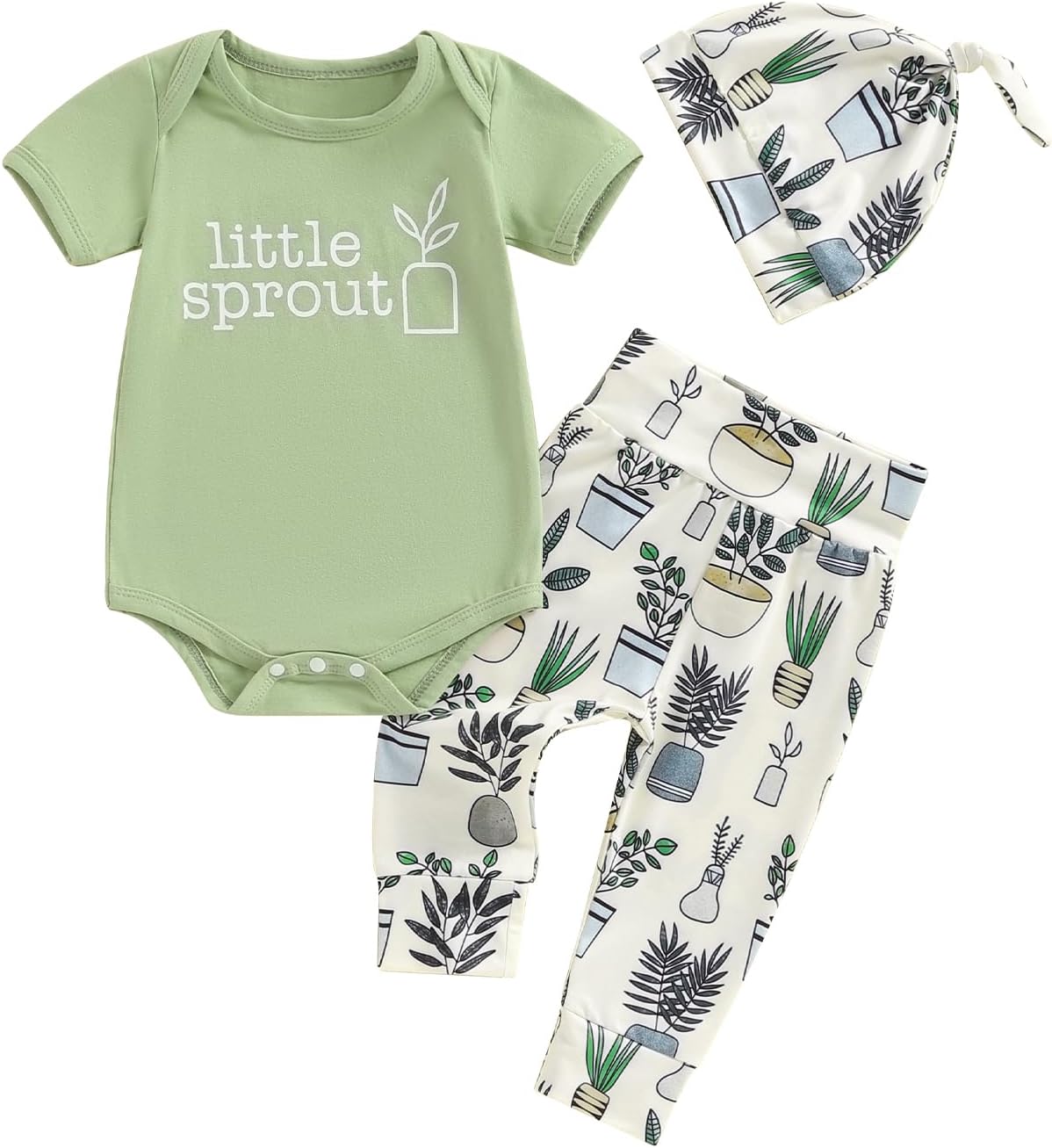 Little Sprout Short Sleeve Romper Pants Set for Newborn Boys