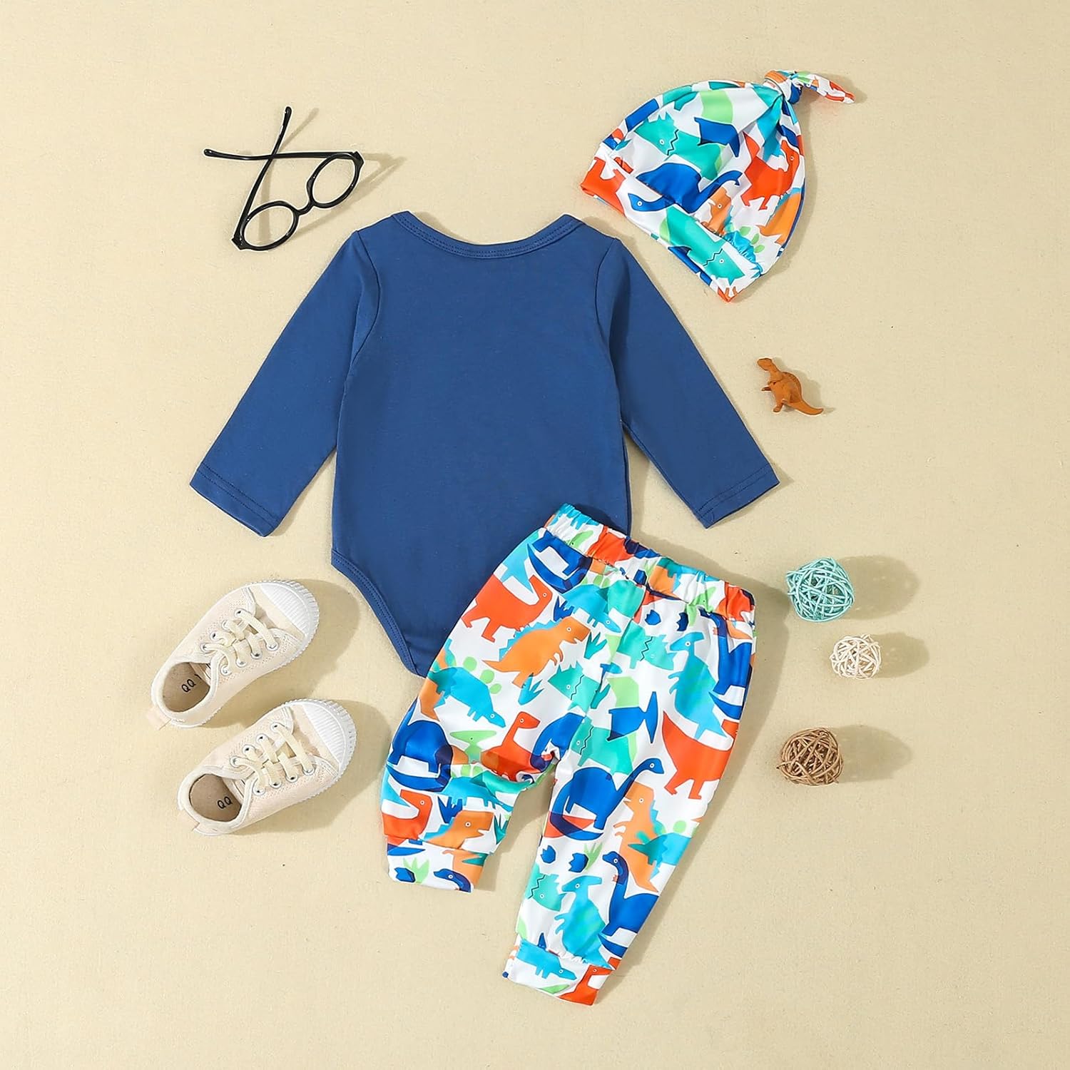 Baoji Newborn Boys Fall Romper Dinosaur Print Set
