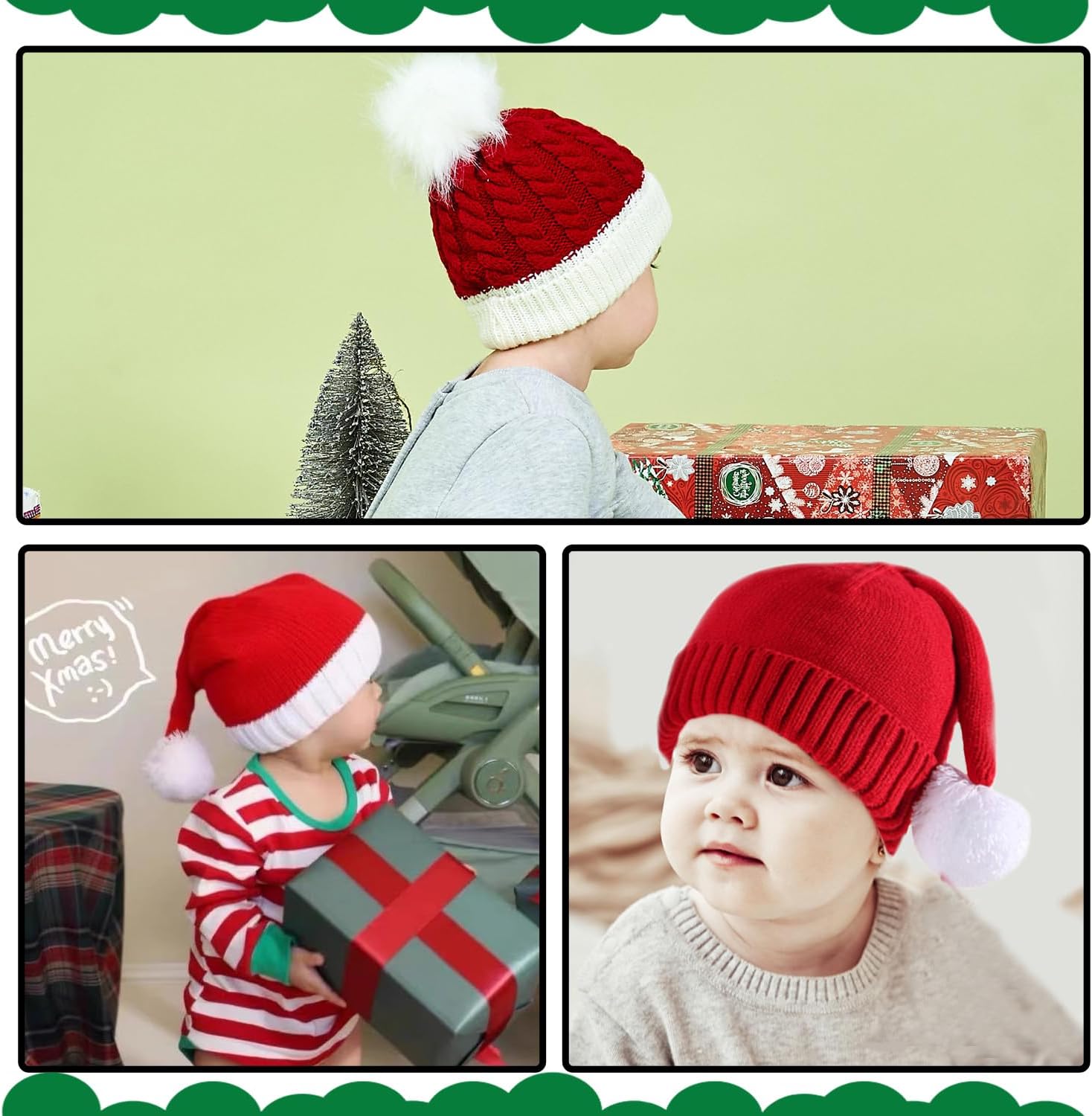 Ypser Infant Baby Knitted Beanie Crochet Cap Christmas Deer Hat with Bow