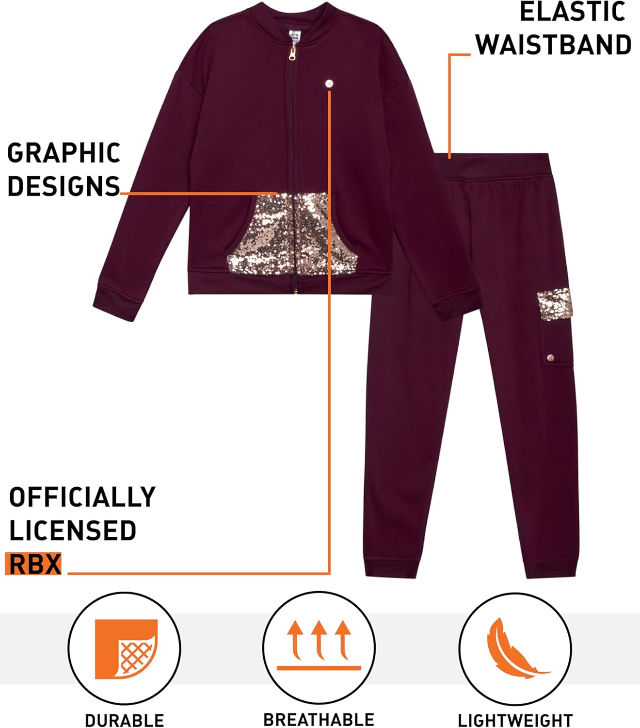 RBX Girls Active Sweatsuit Set 2 Piece Fleece Hoodie and Jogger Pants