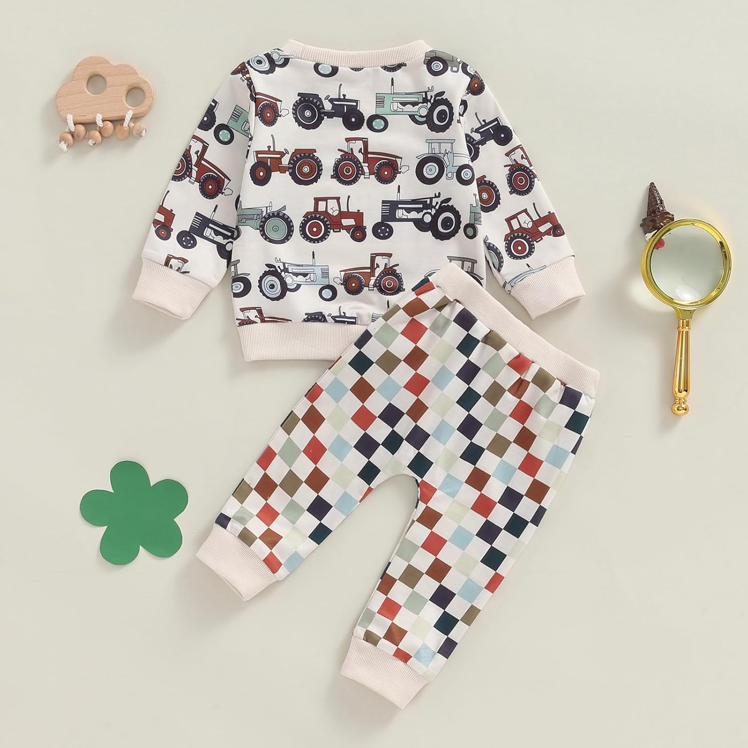 Muasaaluxi Toddler Boy Outfit Rustic Tractor Sweater Joggers