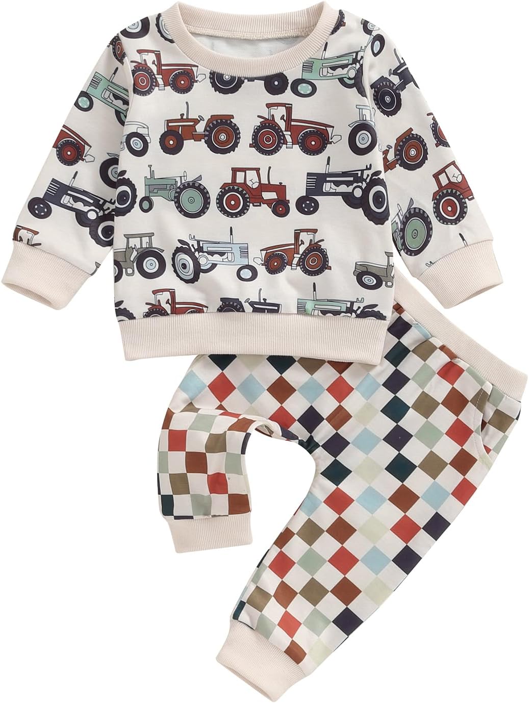 Muasaaluxi Toddler Boy Outfit Rustic Tractor Sweater Joggers