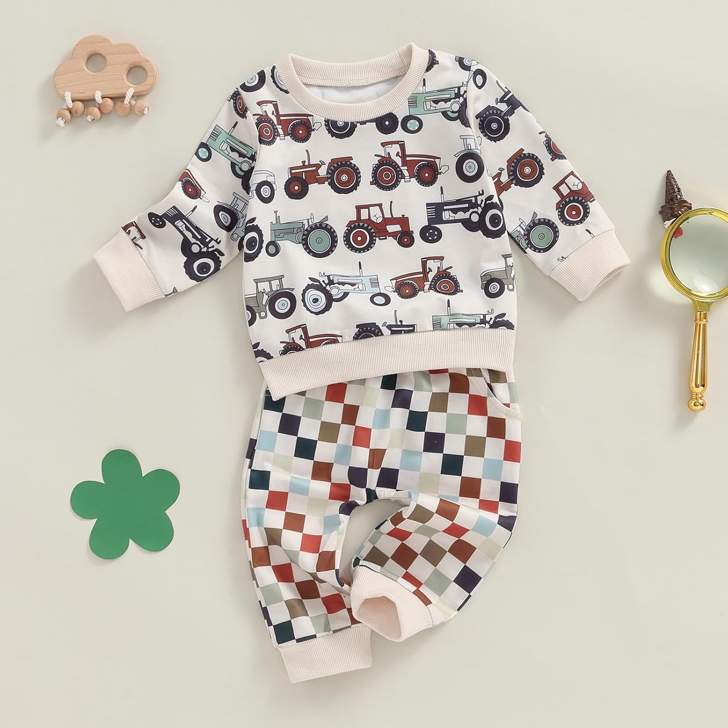 Muasaaluxi Toddler Boy Outfit Rustic Tractor Sweater Joggers