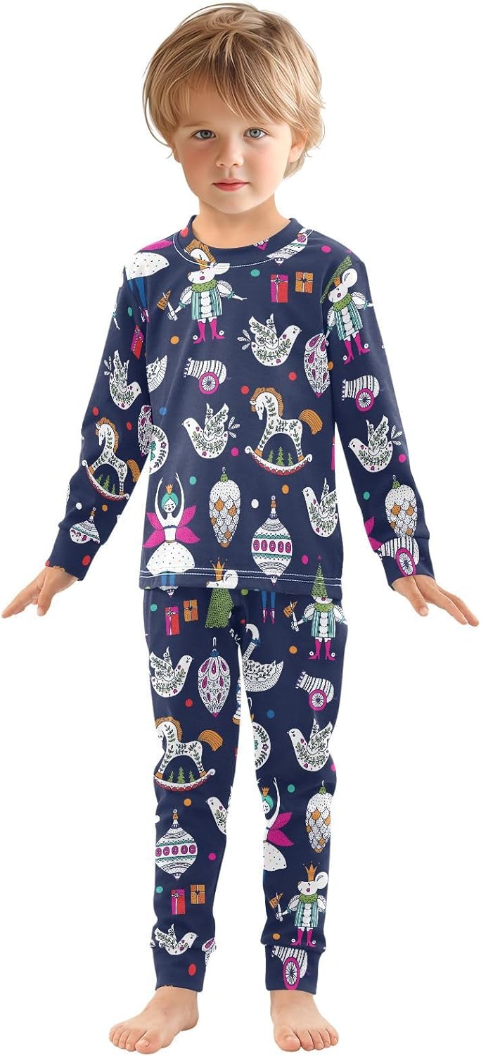WIFIU Soft Cotton Pajama Set for Kids 18M-8Y Long Sleeve Sleepwear