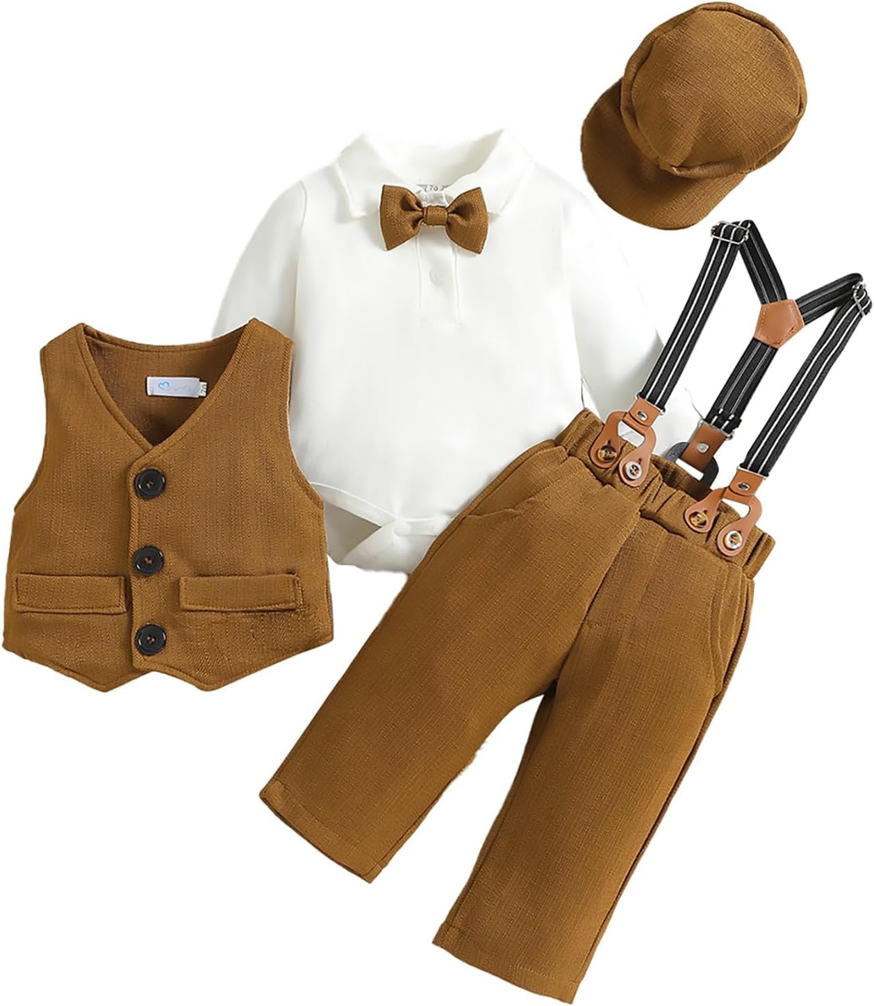 4-Piece Baby Boy Set - Gentleman 4Pcs Sleeveless Tracksuit Plus Hat Bib