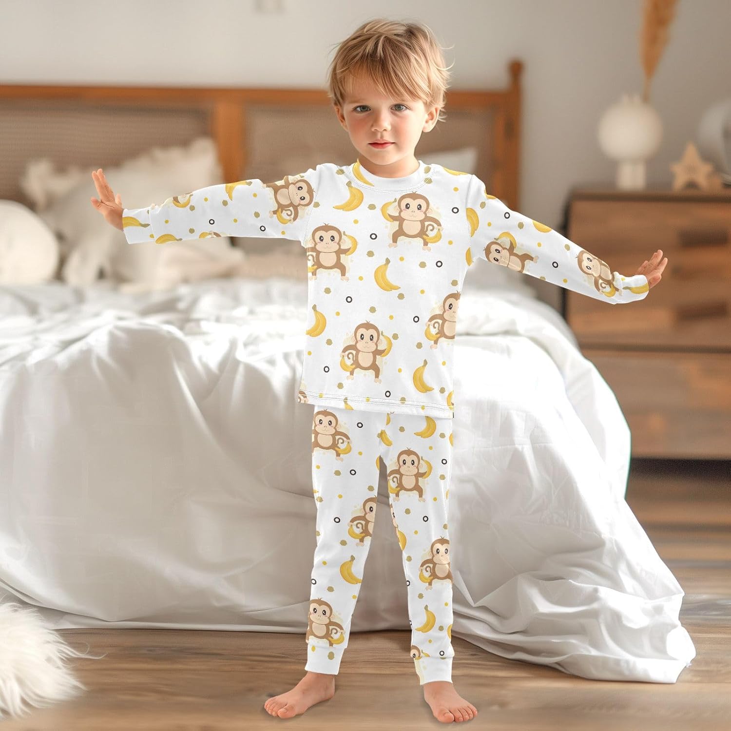 WIFIU Long Sleeve Pajama Sets for Kids Soft Cotton and Spandex Sleepwear