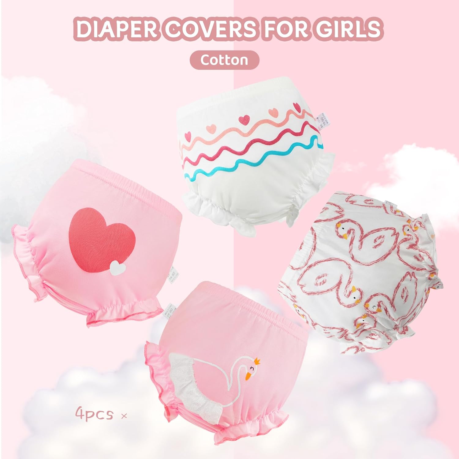 4Pcs Ruffle Cute Cotton Baby Diaper Travel Bloomers
