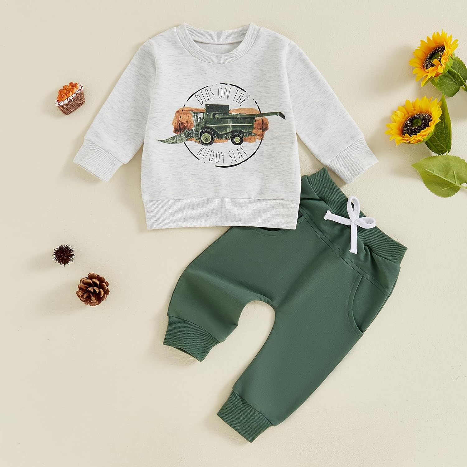 Baorji Toddler Farm Tractor Print Sweater Pants Set