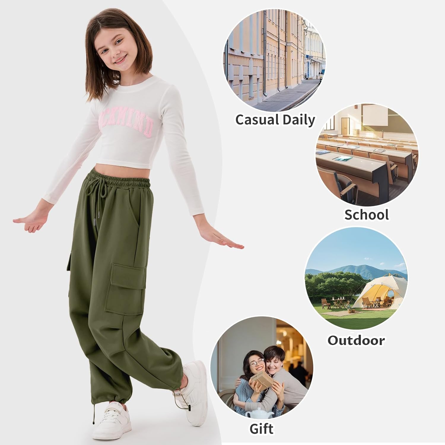 Stylish Wide Leg Cargo Pants for Girls 4-14
