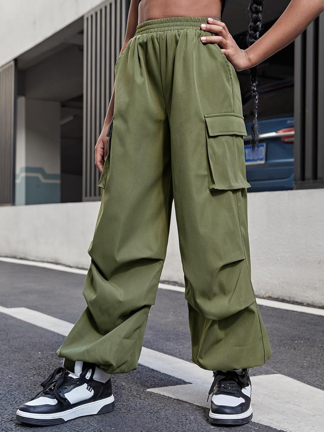 OYOANGLE Elastic Cargo Pants for GirlsCasual Stylish Daily Wear