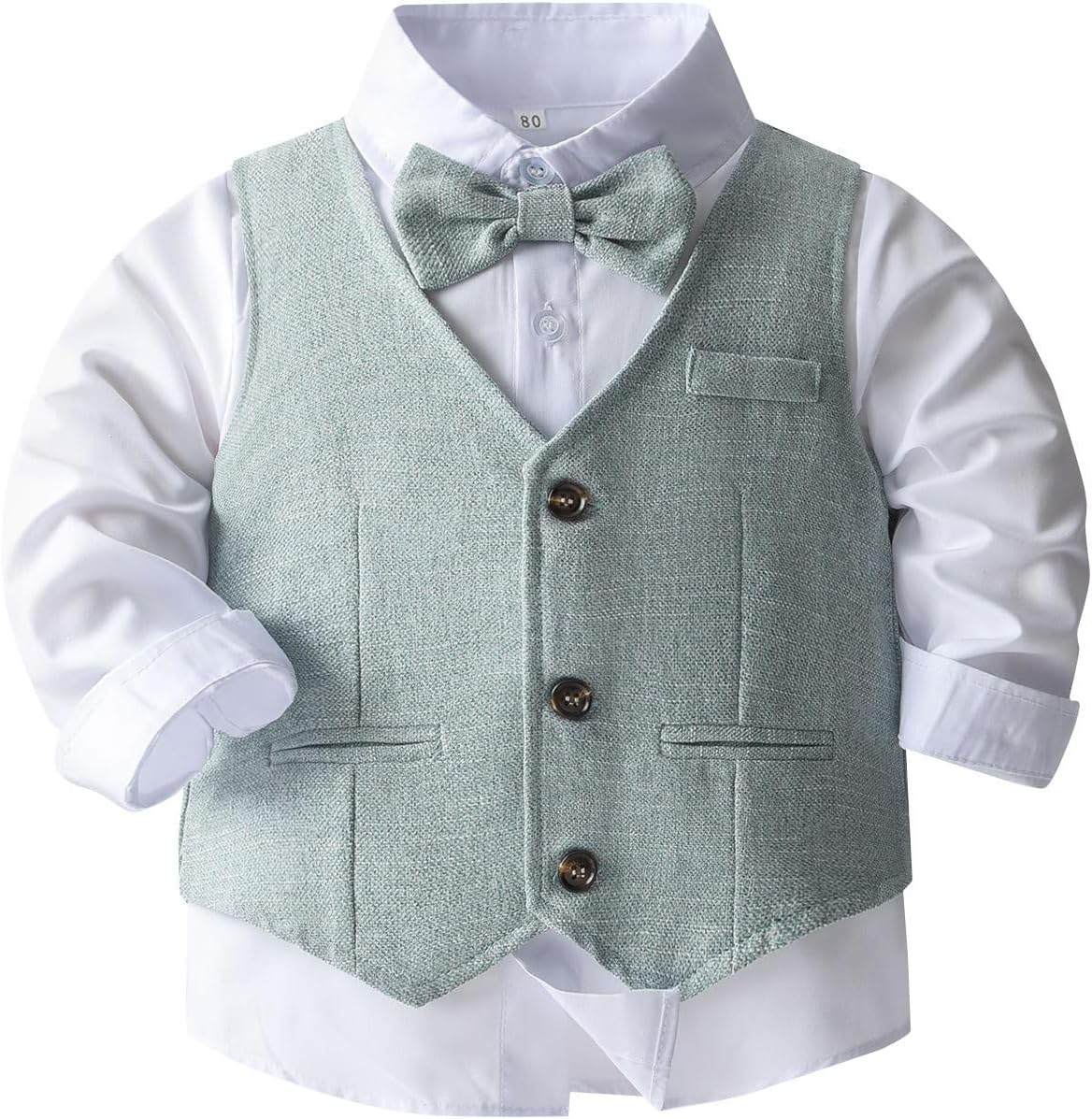 Toddler Baby Boys Formal Suit with Button Down Shirt and Elastic Waistcoat