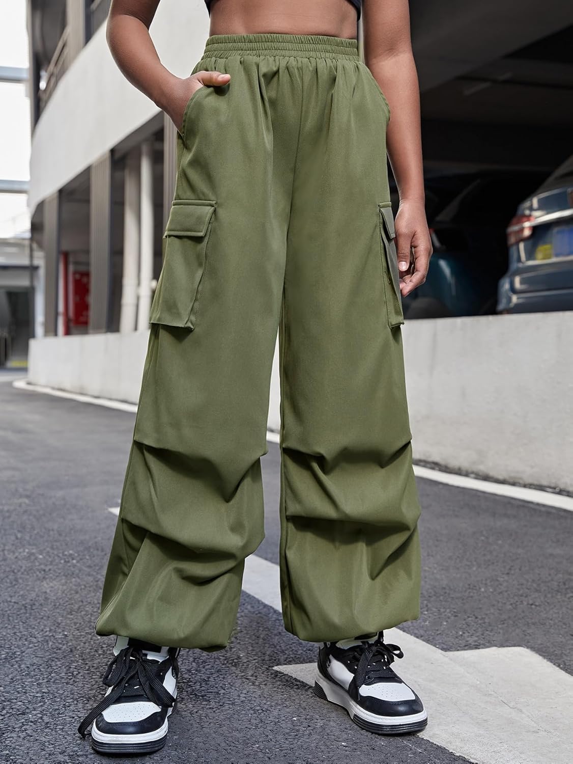 OYOANGLE Elastic Cargo Pants for GirlsCasual Stylish Daily Wear