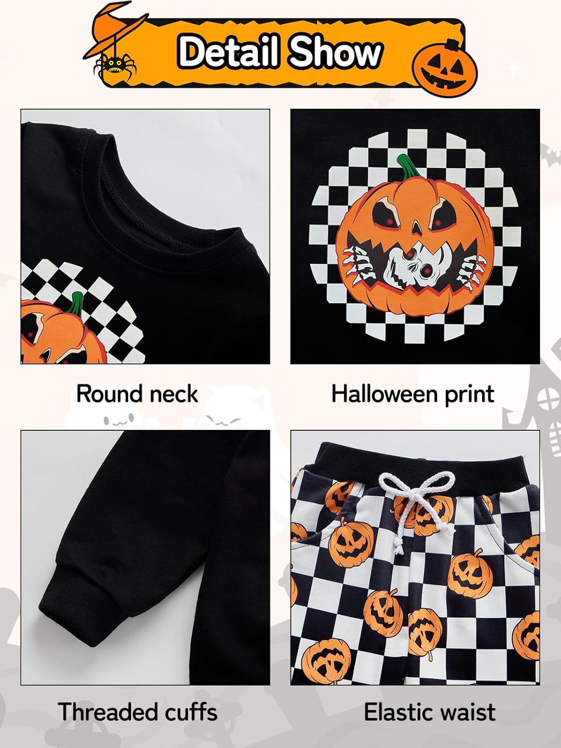 Halloween Toddler Boy Plaid Sweatshirt Pants Set