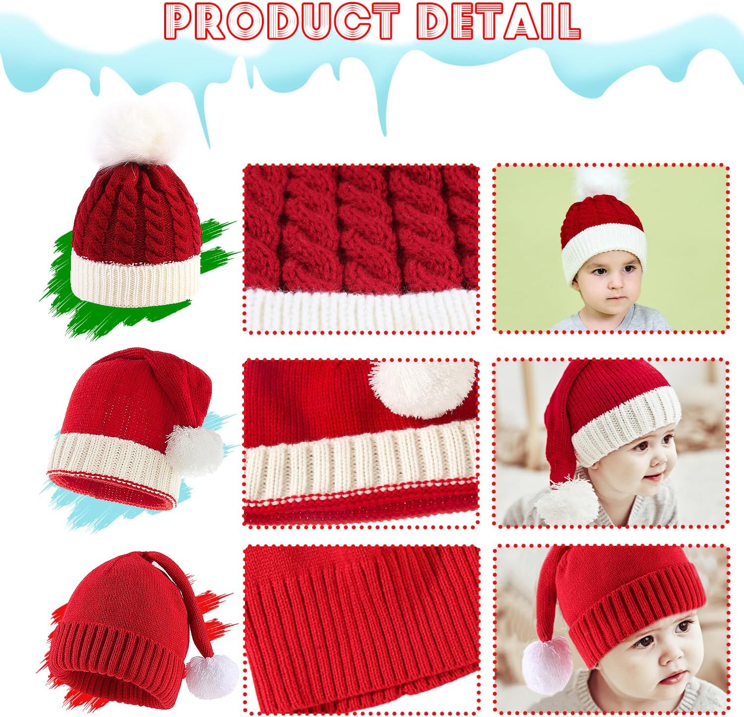 Ypser Infant Baby Knitted Beanie Crochet Cap Christmas Deer Hat with Bow