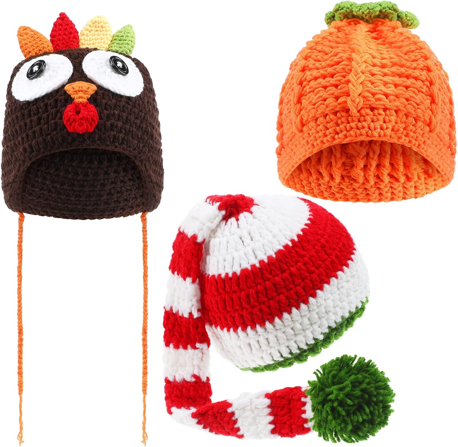 Jiuguva 3-Piece Baby Crochet Beanie Set for Infants