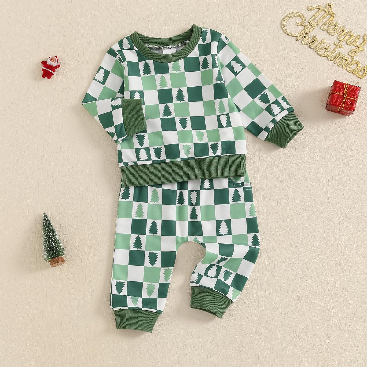 Hnyenmcko Christmas Baby Boys Set Stretchy Soft Santa Print