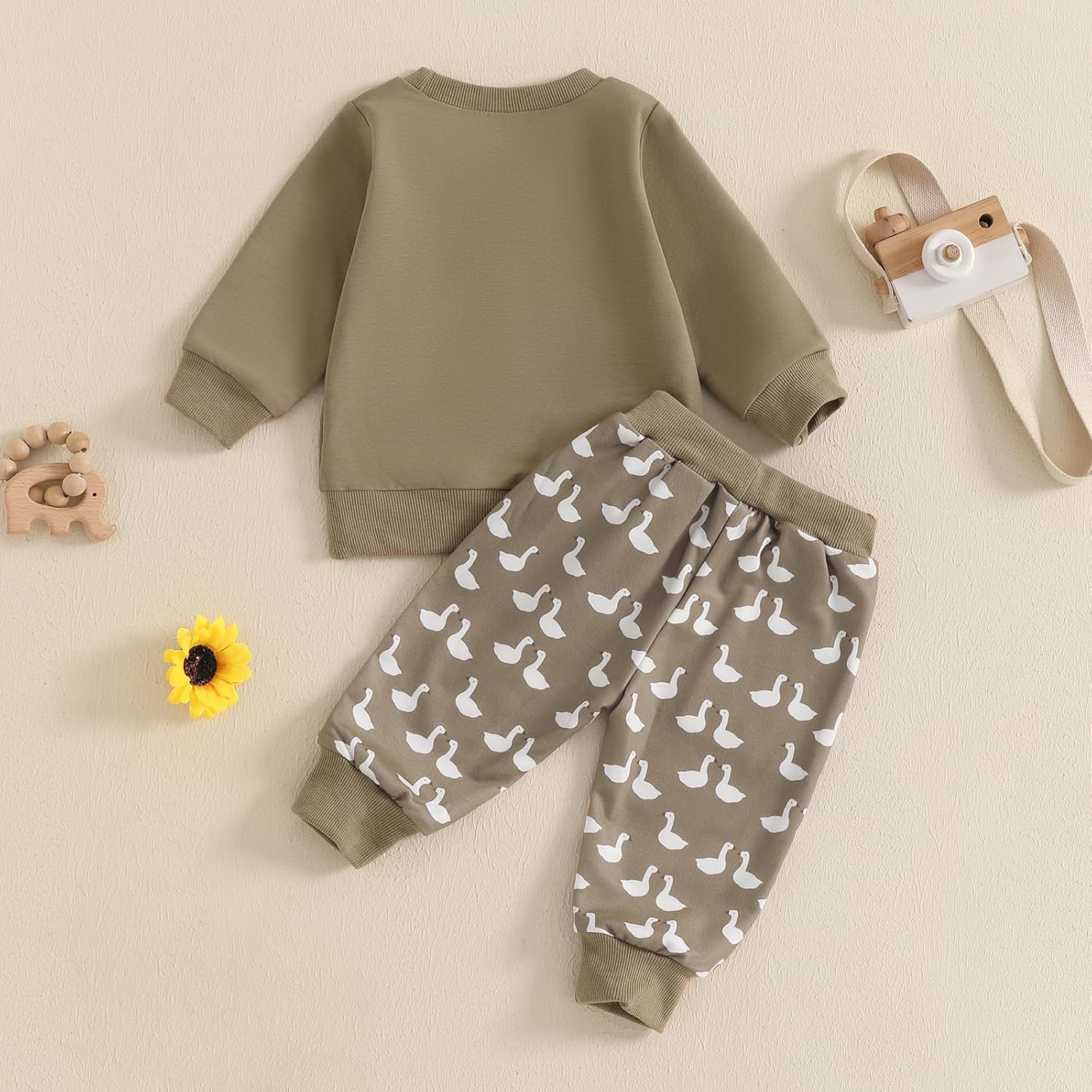 Newbgclo Toddler Boy Winter Long Sleeve Duck Print Pullover Pants Set 2Pcs
