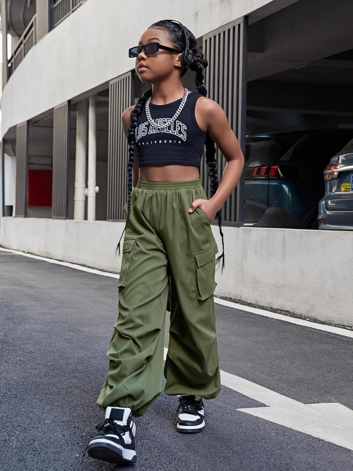 OYOANGLE Elastic Cargo Pants for GirlsCasual Stylish Daily Wear