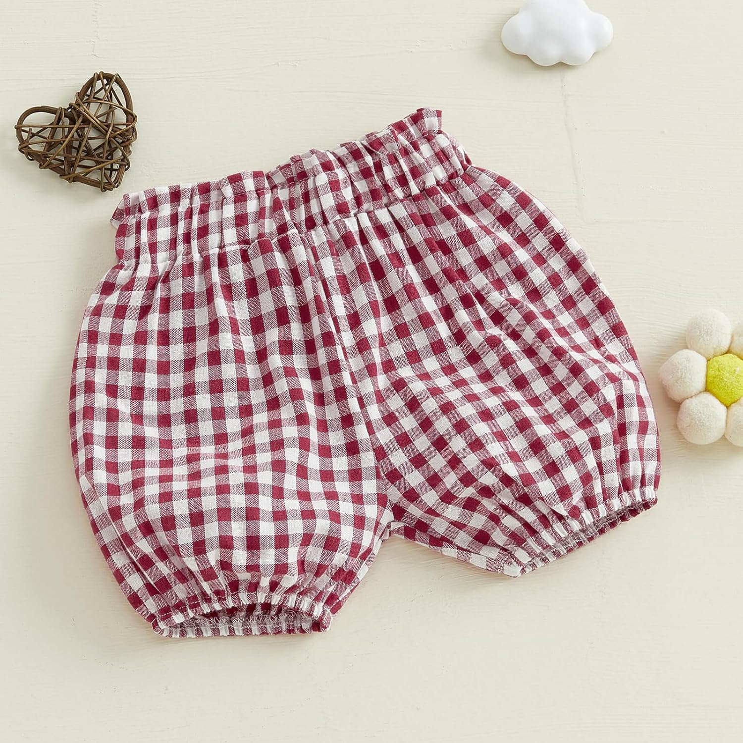 Emmababy Plaid Ruffle Blocked Shorts for Baby Pieced Elastic Waist Design