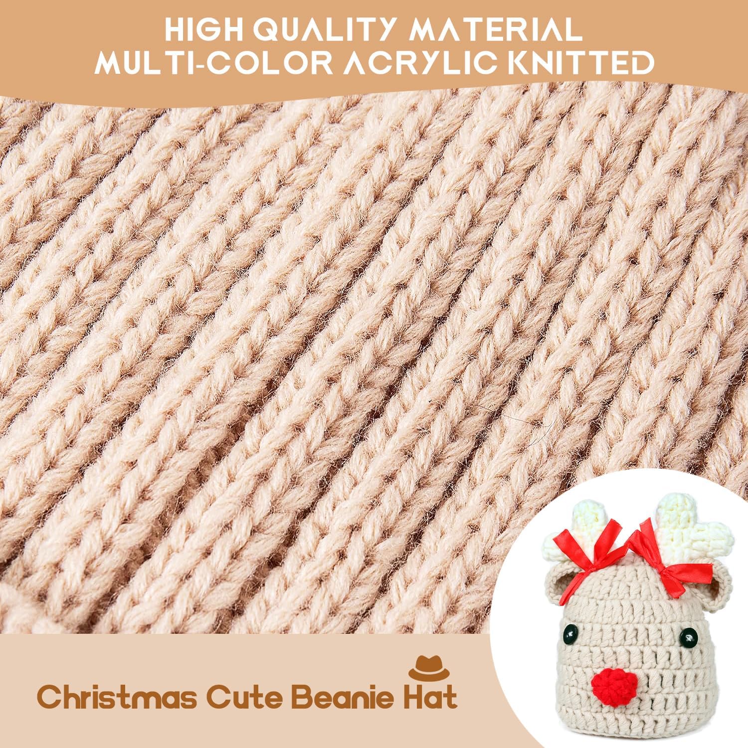 Ypser Knitted Baby Beanie - Deer Hat with Bow