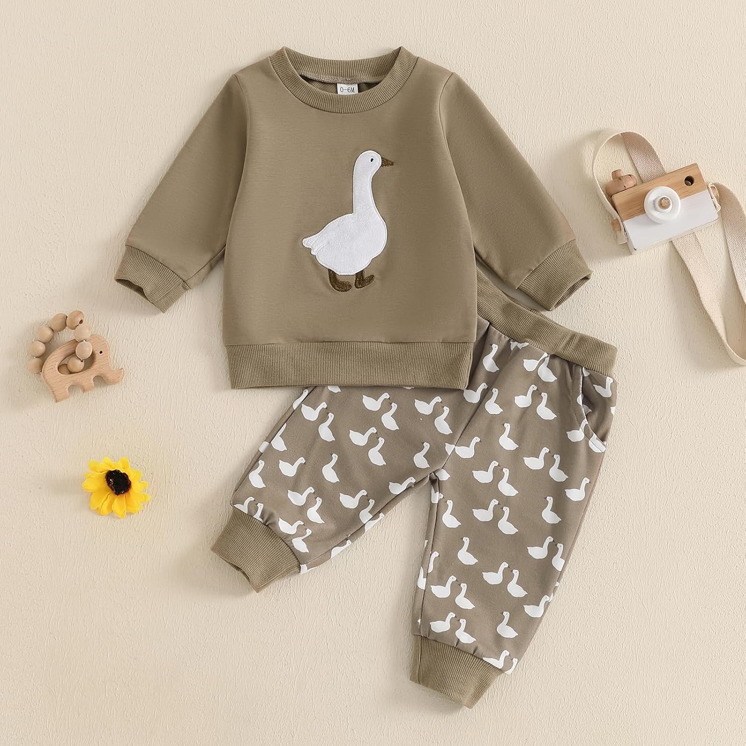 Newbgclo Toddler Boy Winter Long Sleeve Duck Print Pullover Pants Set 2Pcs