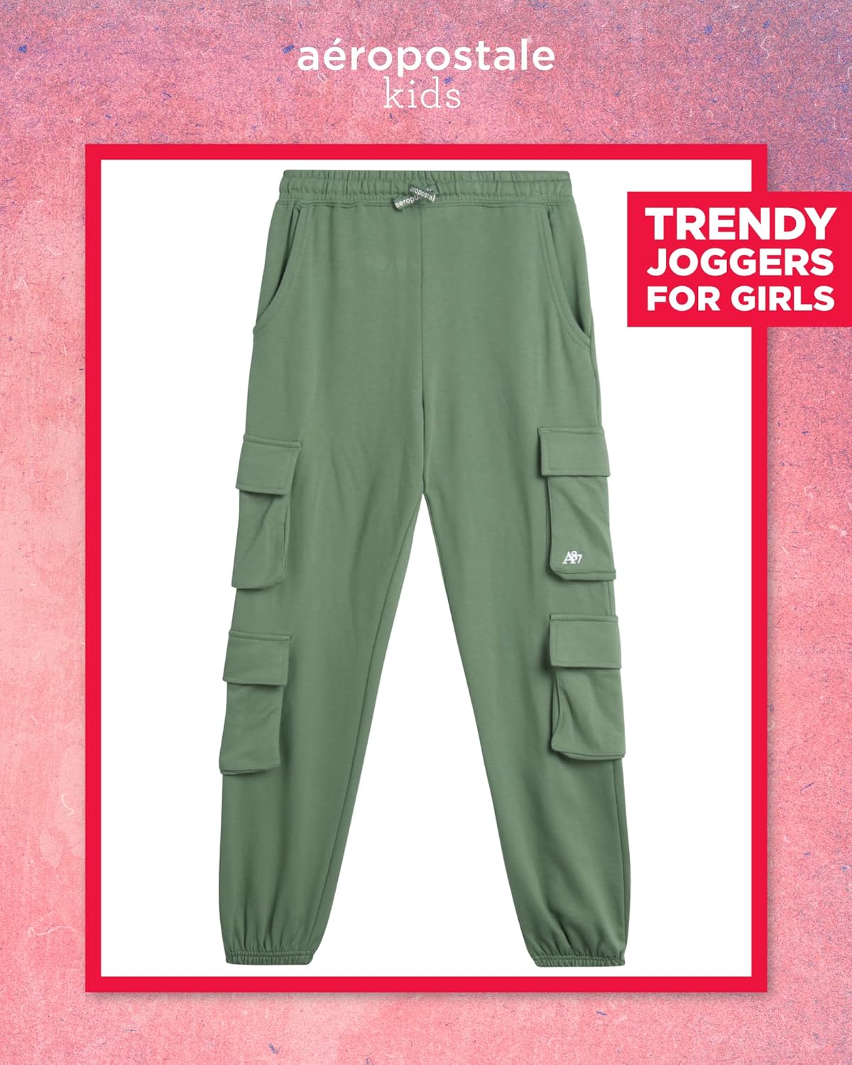 AEROPOSTALE Girls Fleece Cargo Joggers Premium Active Pants for Daily Wear