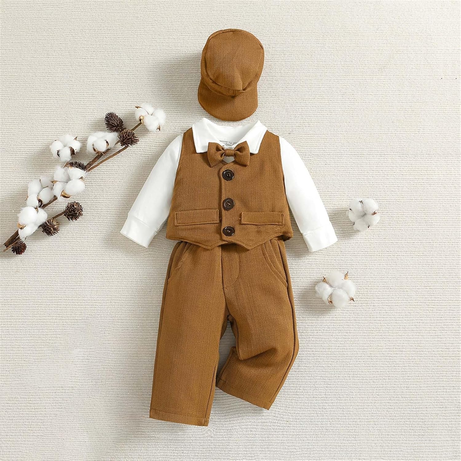 4-Piece Baby Boy Set - Gentleman 4Pcs Sleeveless Tracksuit Plus Hat Bib
