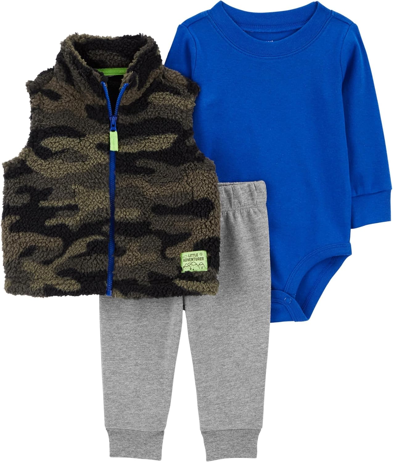 Carters Baby Boys 3 Piece Plaid Patch Little Vest Set 1
