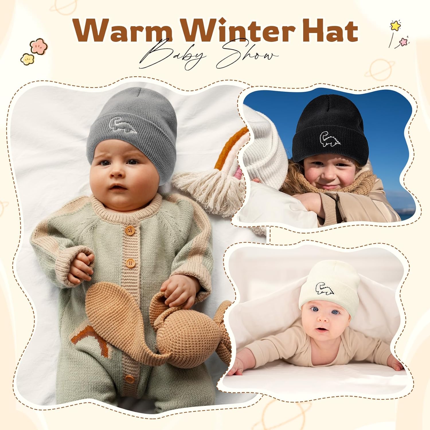 Cute Warm Dinosaur Toddler Beanie 3-Pack