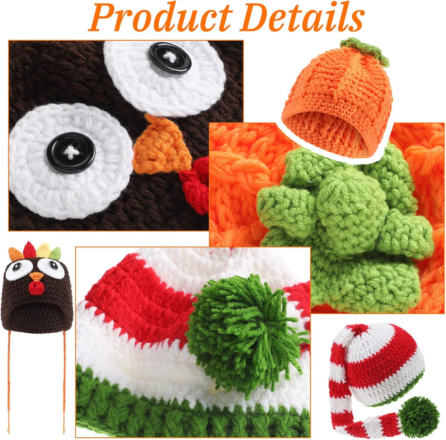 Jiuguva 3-Piece Baby Crochet Beanie Set for Infants