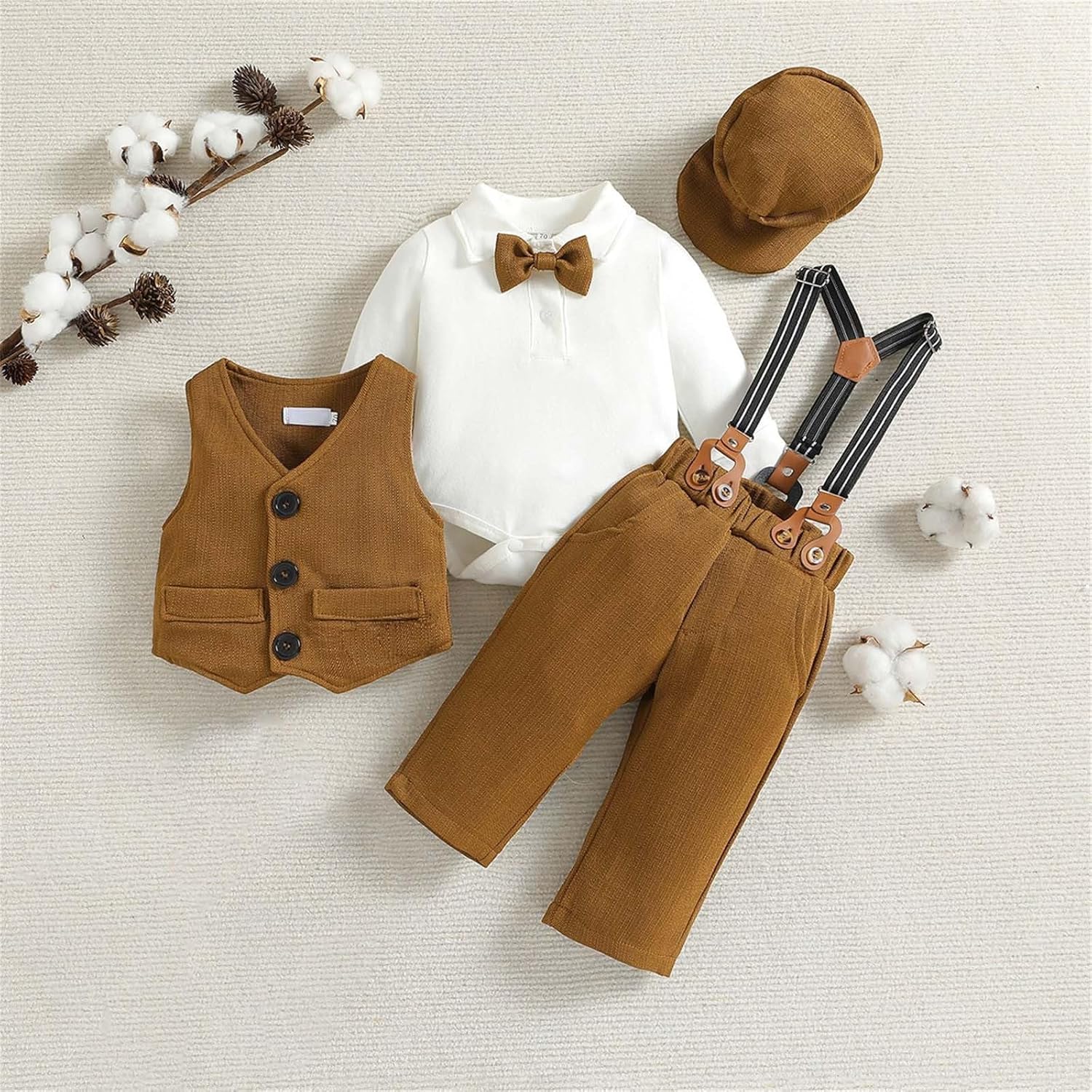 4-Piece Baby Boy Set - Gentleman 4Pcs Sleeveless Tracksuit Plus Hat Bib
