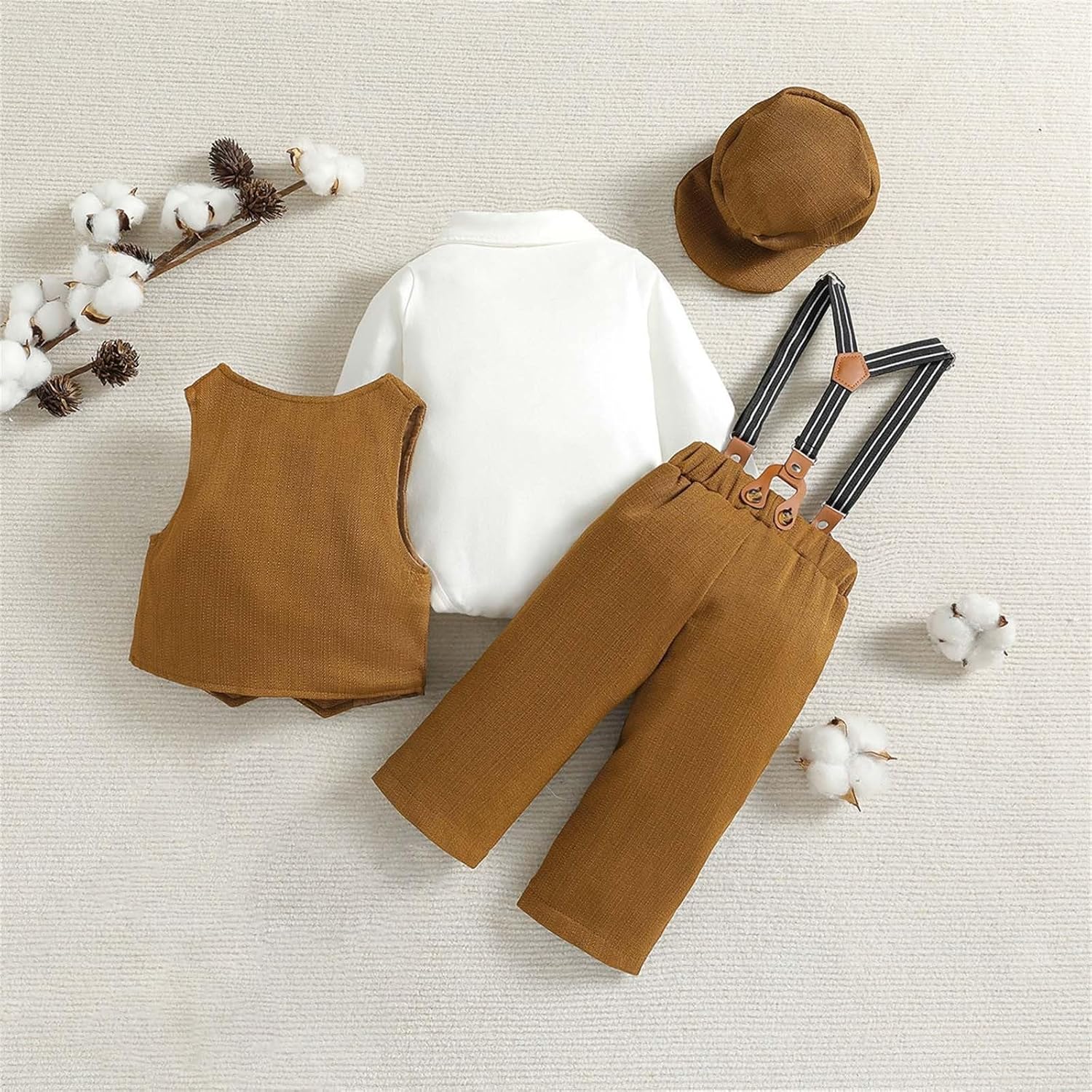 4-Piece Baby Boy Set - Gentleman 4Pcs Sleeveless Tracksuit Plus Hat Bib