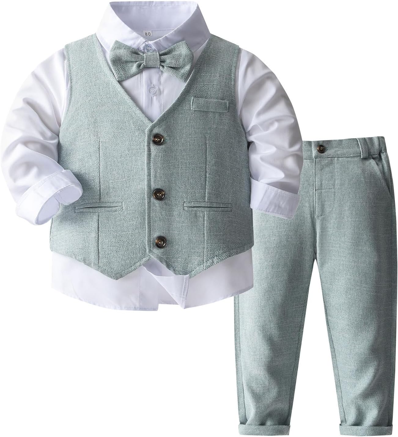 Toddler Baby Boys Formal Suit with Button Down Shirt and Elastic Waistcoat