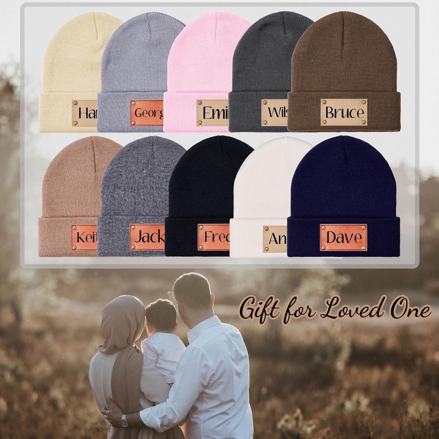 Personalized Baby Knit Beanie with Leather Patch