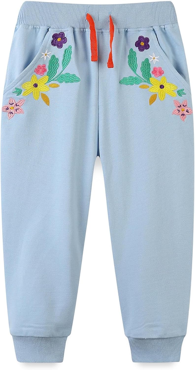 Floral Embroidered Jogger Pants for Toddlers - Comfortable and Stylish