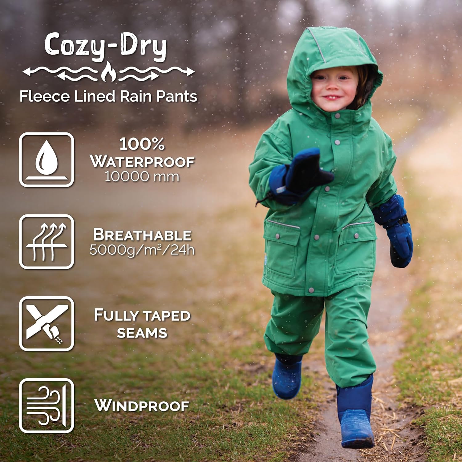 JAN JUL Waterproof Study Rain Pants Kids Clemence with Fleece Liner