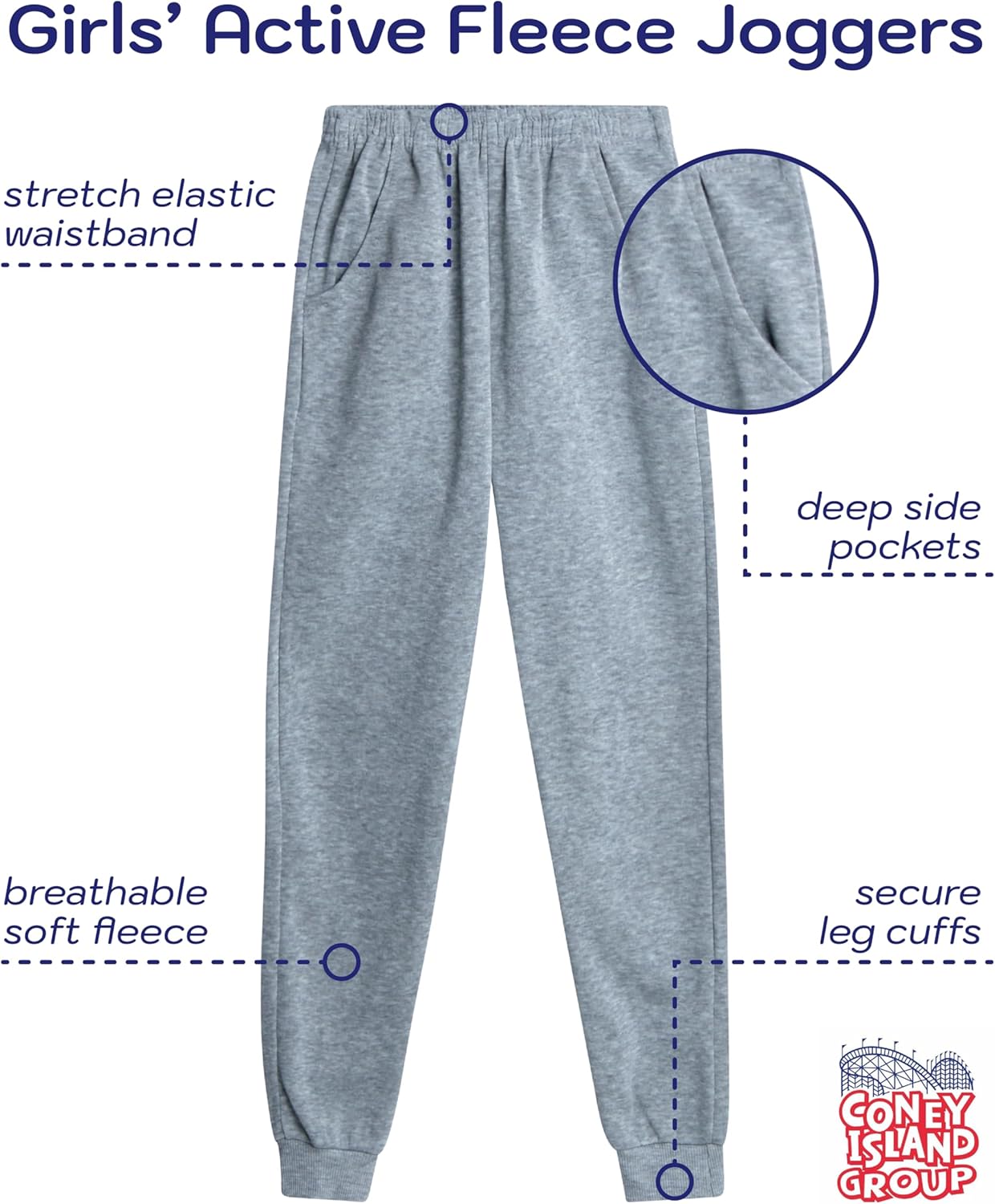 Coney Island Girls Sweatpants 3 Pack Soft Fleece Joggers