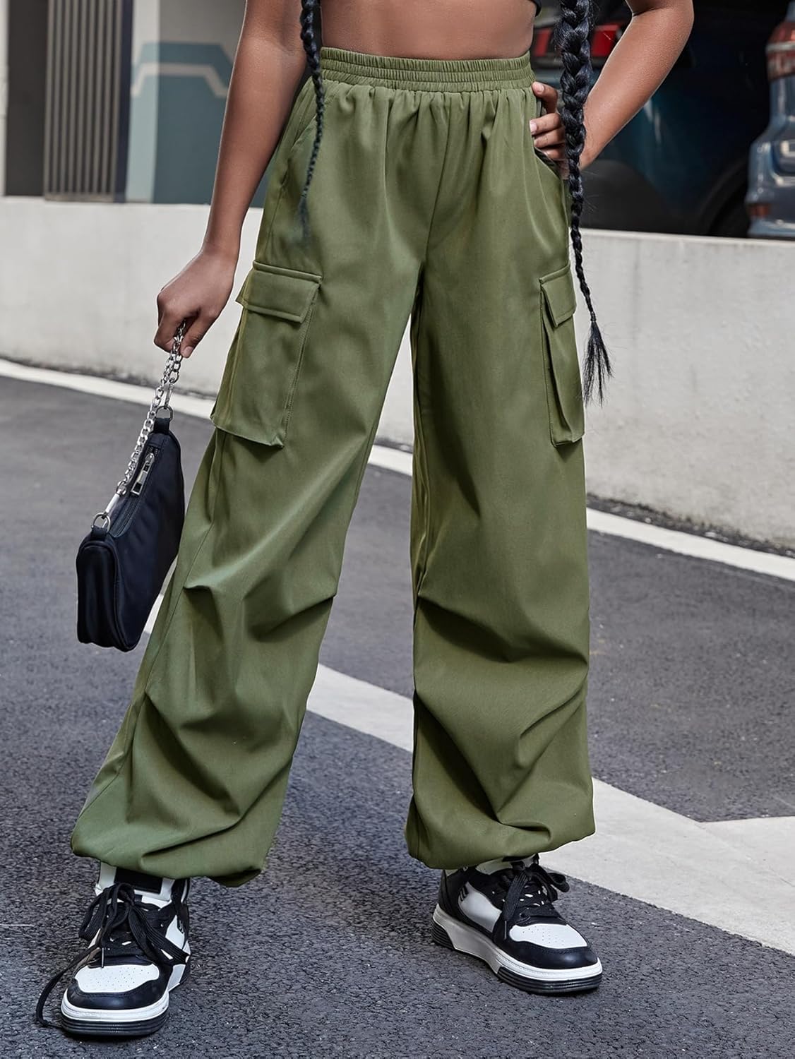 OYOANGLE Elastic Cargo Pants for GirlsCasual Stylish Daily Wear