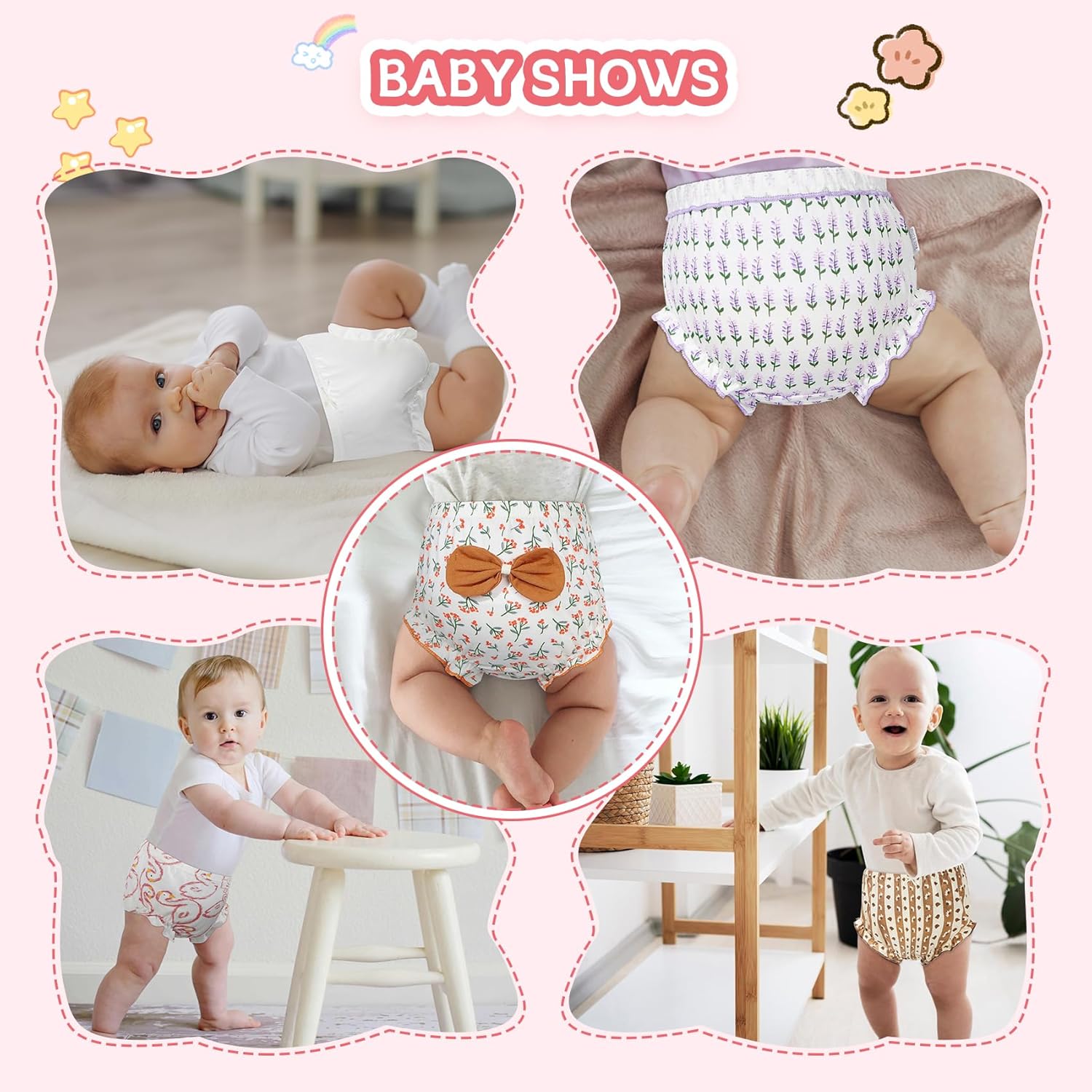 4Pcs Ruffle Cute Cotton Baby Diaper Travel Bloomers