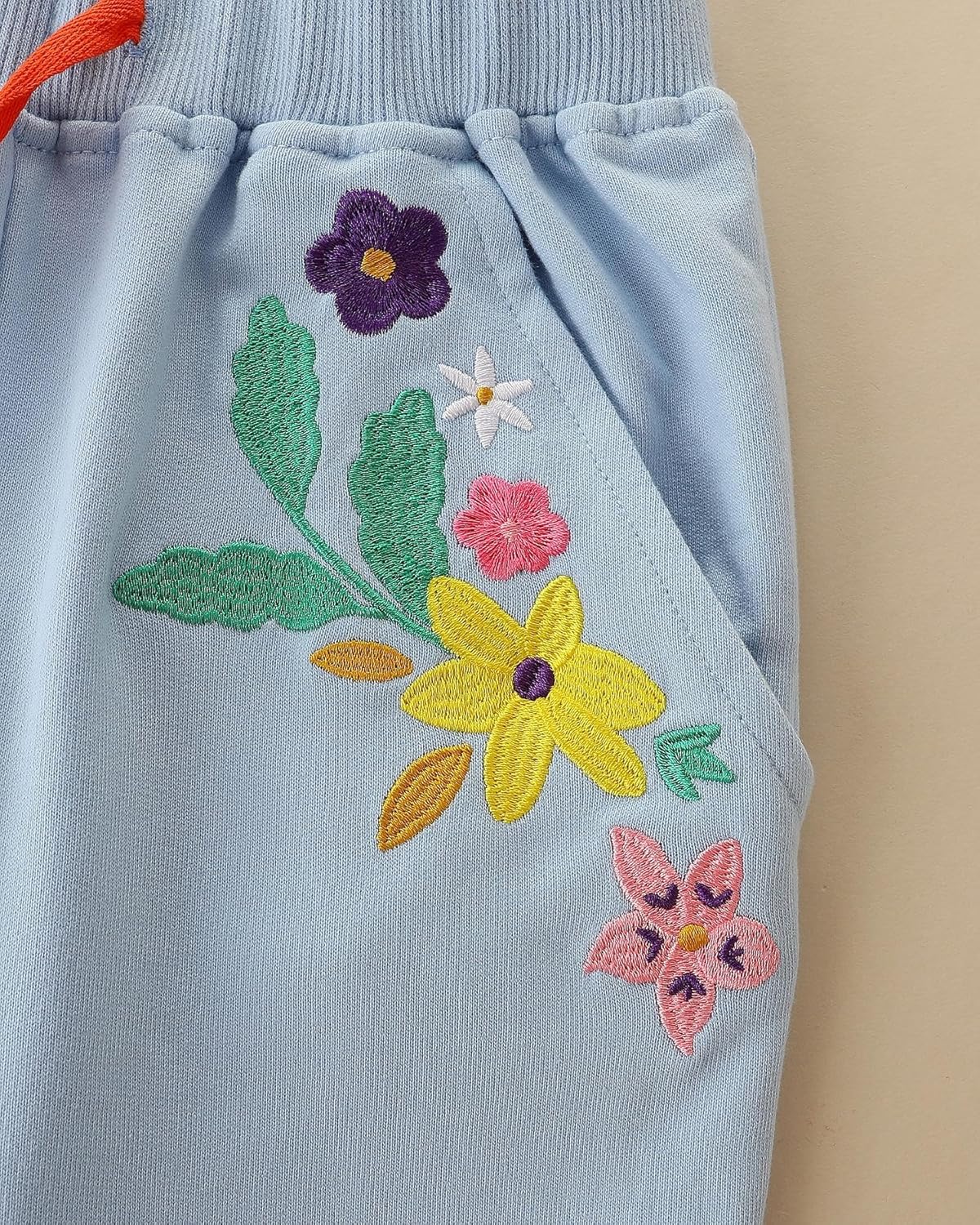 Floral Embroidered Jogger Pants for Toddlers - Comfortable and Stylish