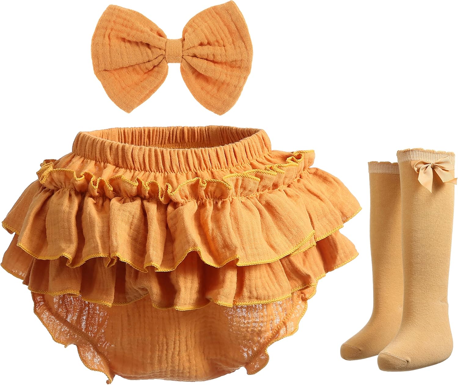 Newborn Baby Girl Cotton Bloomers and Ruffle Shorts Diaper Cover Set