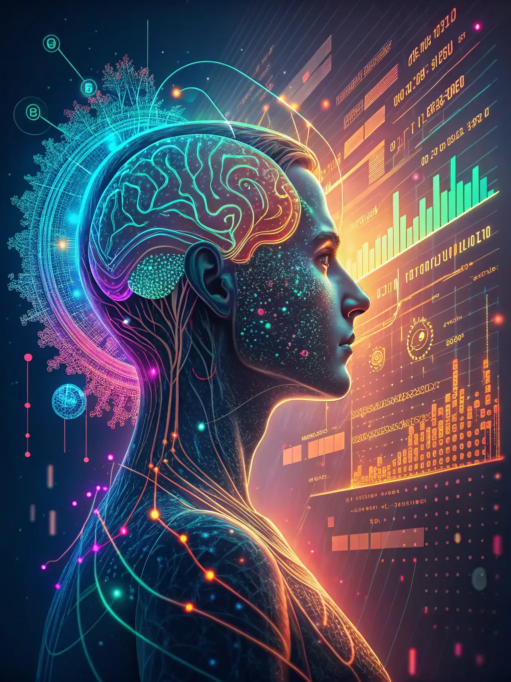 An image depicting AI technology in action, with data visualizations and analytics, highlighting the power of AI in business.